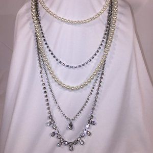 RSVP Multi Strand Faux Pearl and Rhinestone Necklace